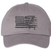 baseball cap with embroidered American flag composed of rifles