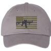 baseball hat with embroidered American Flag and AR15 across it