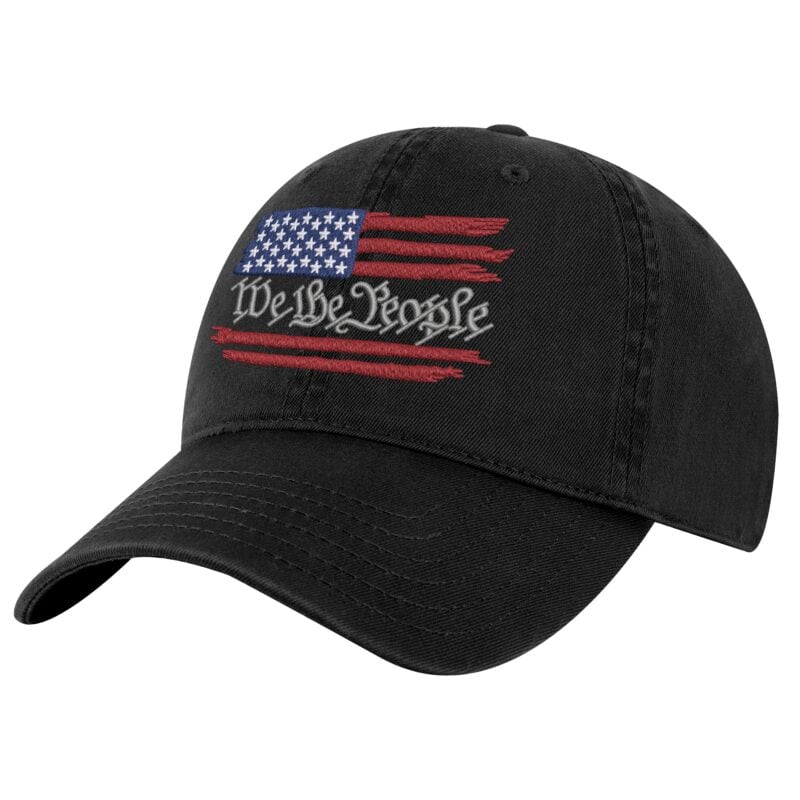We The People Flag Hat with embroidered American flag and silver lettering