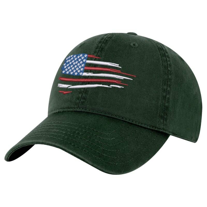 Distressed American Flag Dad Hat with red, white, and blue embroidery