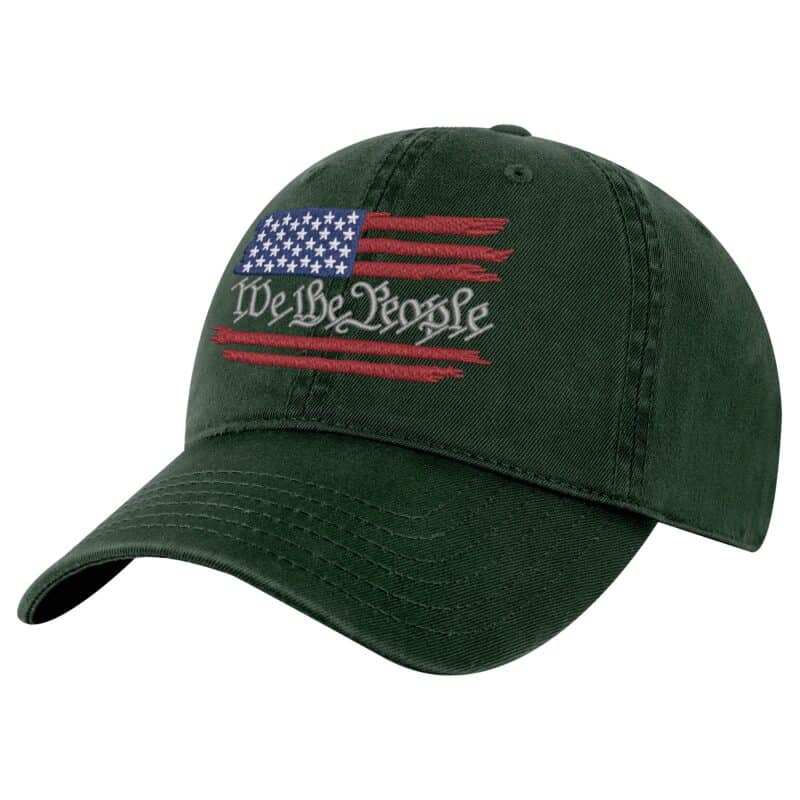 We The People Flag Hat with embroidered American flag and silver lettering