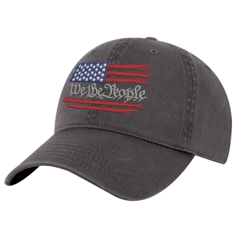 We The People Flag Hat with embroidered American flag and silver lettering