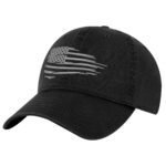 Distressed silver American flag hat with silver embroidery and adjustable strapback