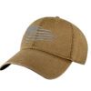 Distressed black baseball cap with silver embroidered American flag on front