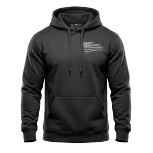 Black hoodie featuring a distressed American flag graphic on the chest.