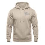 Beige hoodie with distressed American flag design on chest for patriotic style.