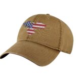 Embroidered American eagle hat with U.S. flag design on front of black baseball cap