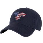 Embroidered American eagle hat with U.S. flag design on front of black baseball cap