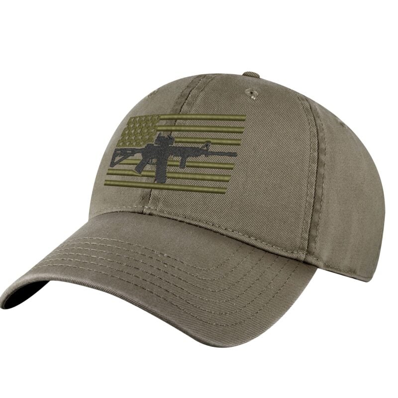 2A AR-15 Baseball Cap - Embroidered Rifle and American Flag Design with Adjustable Strapback