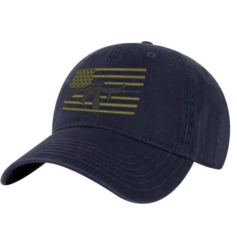 2A AR-15 Baseball Cap - Embroidered Rifle and American Flag Design with Adjustable Strapback