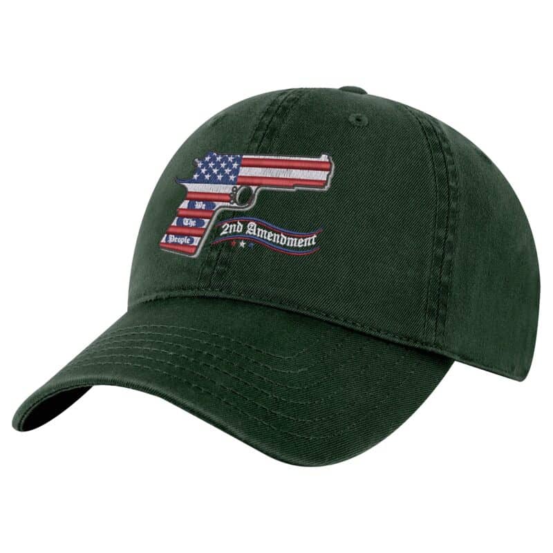 2A Pistol Flag Baseball Cap - Embroidered Firearm Over American Flag - Gun Rights Patriotic Hat
