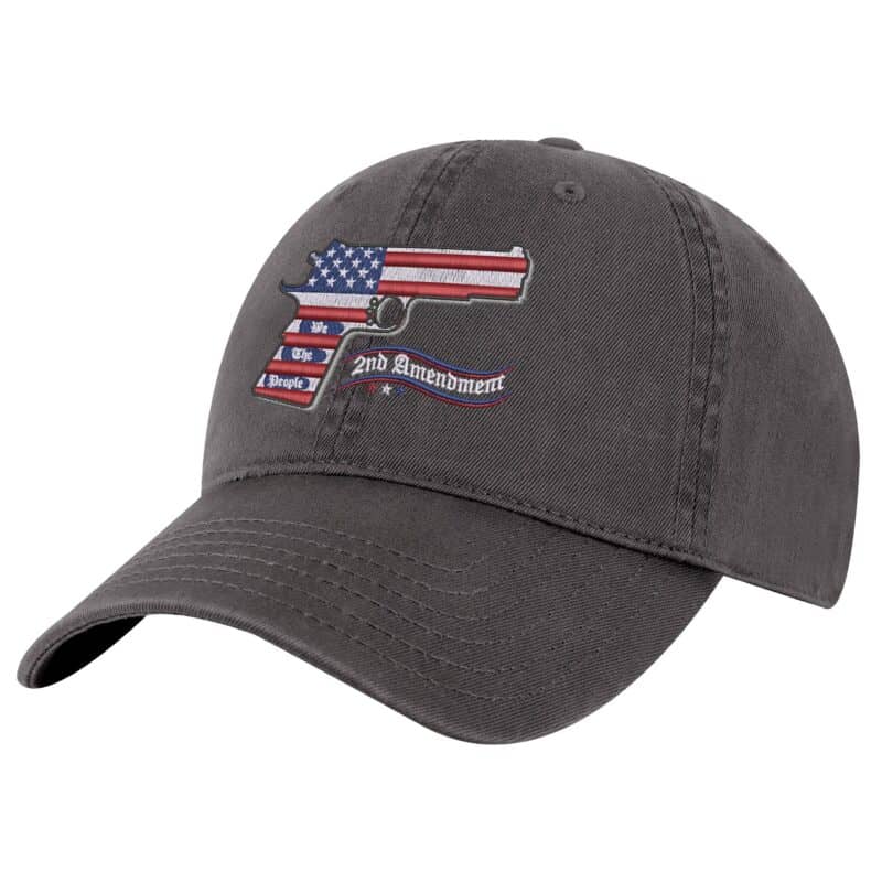 2A Pistol Flag Baseball Cap - Embroidered Firearm Over American Flag - Gun Rights Patriotic Hat