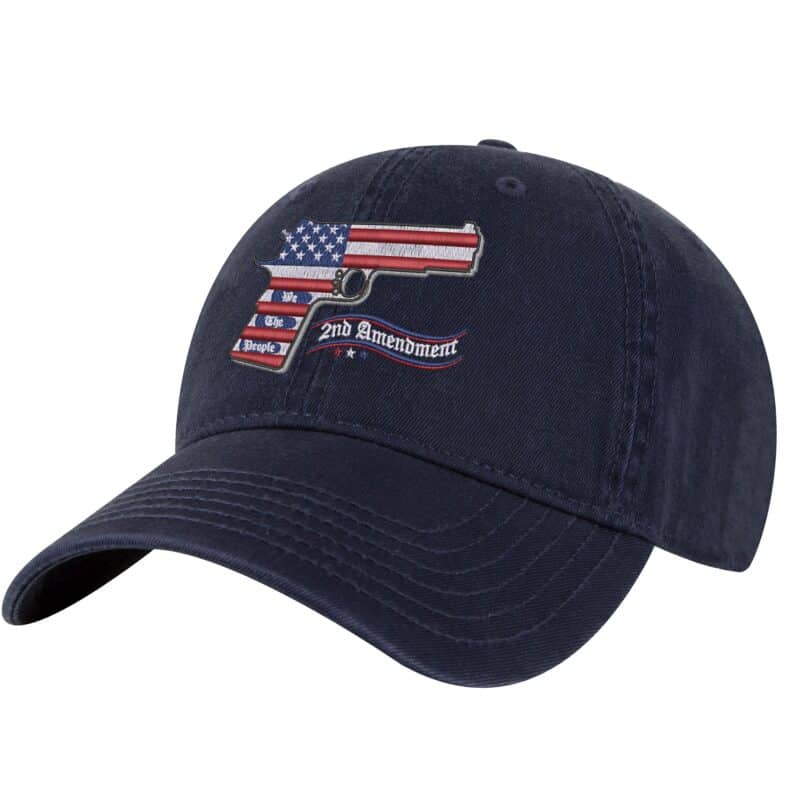 2A Pistol Flag Baseball Cap - Embroidered Firearm Over American Flag - Gun Rights Patriotic Hat