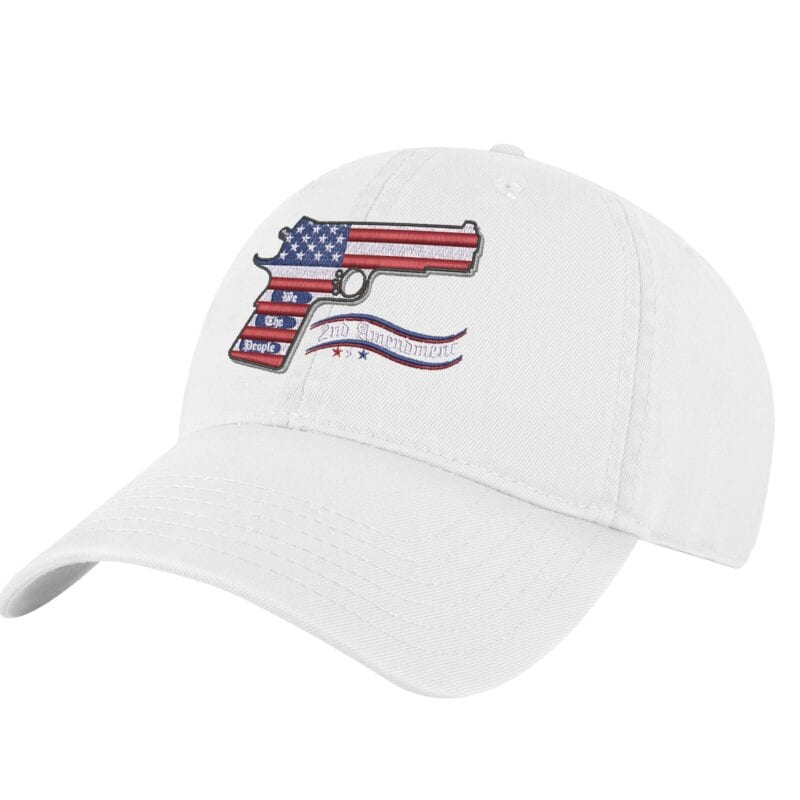 2A Pistol Flag Baseball Cap - Embroidered Firearm Over American Flag - Gun Rights Patriotic Hat
