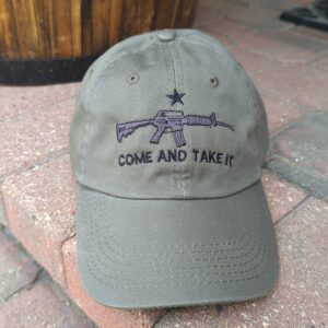 Baseball cap with embroidered star, ar-15 and "Come And Take It" Slogan