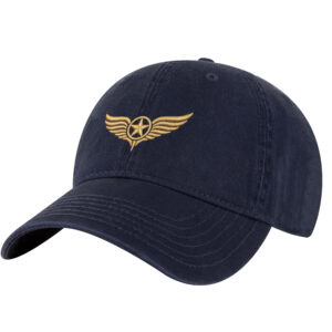 Black American aviation wings hat with gold embroidered star emblem
