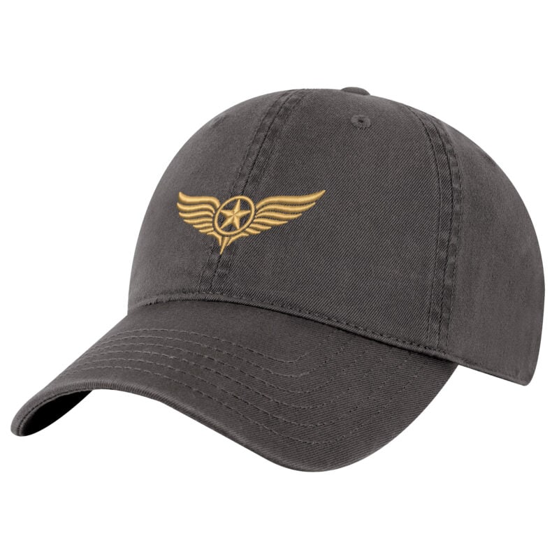 Black American aviation wings hat with gold embroidered star emblem