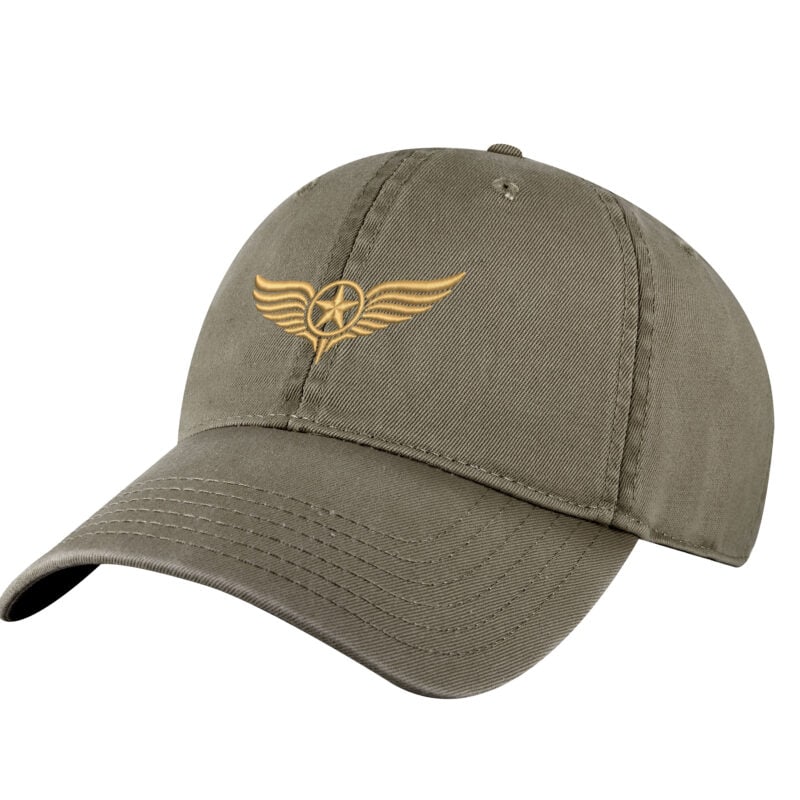 Black American aviation wings hat with gold embroidered star emblem