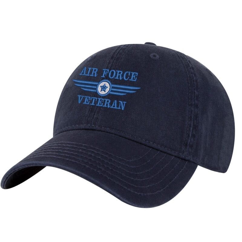 US Air Force Veteran Baseball Cap - Embroidered USAF Logo and Veteran Text - Adjustable Military Hat