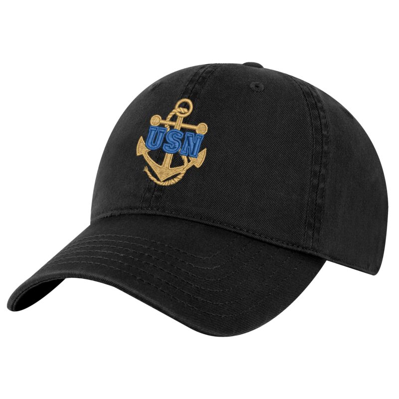 US Navy Anchor Baseball Cap - Embroidered USN Logo Hat in Navy Blue - Adjustable Veteran Cap