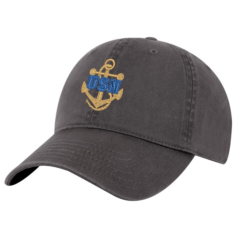 US Navy Anchor Baseball Cap - Embroidered USN Logo Hat in Navy Blue - Adjustable Veteran Cap