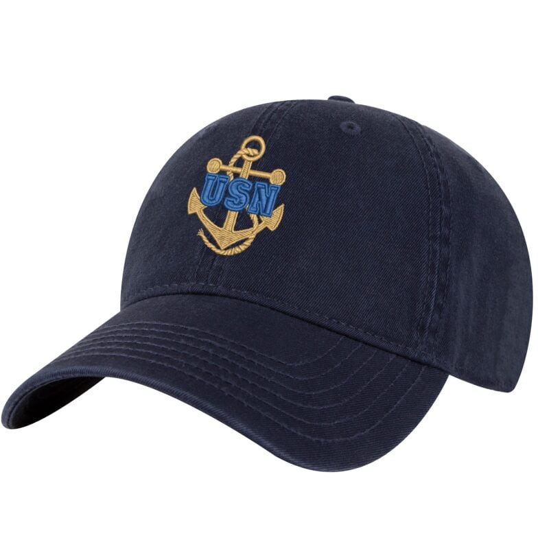 91A-NVY-Navy_USN_US_Navy_With_Anchor_Baseball_Hat US Navy Anchor Baseball Cap with gold embroidered USN logo and navy blue color