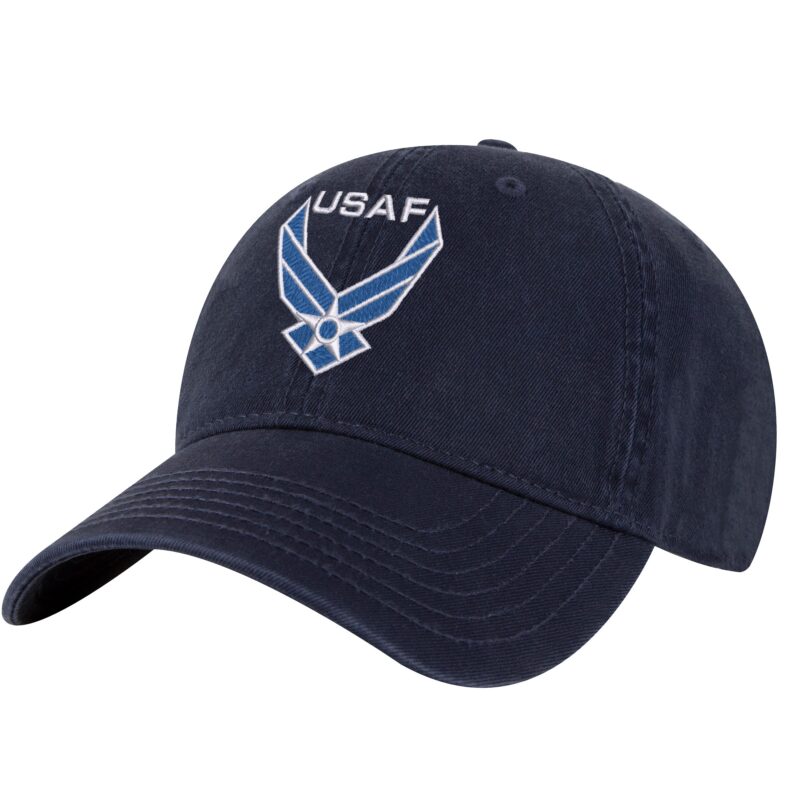 97A-NVY-Navy_USAF_Air_Force_Logo_Baseball_Cap US Air Force Baseball Cap with embroidered USAF logo in Air Force blue
