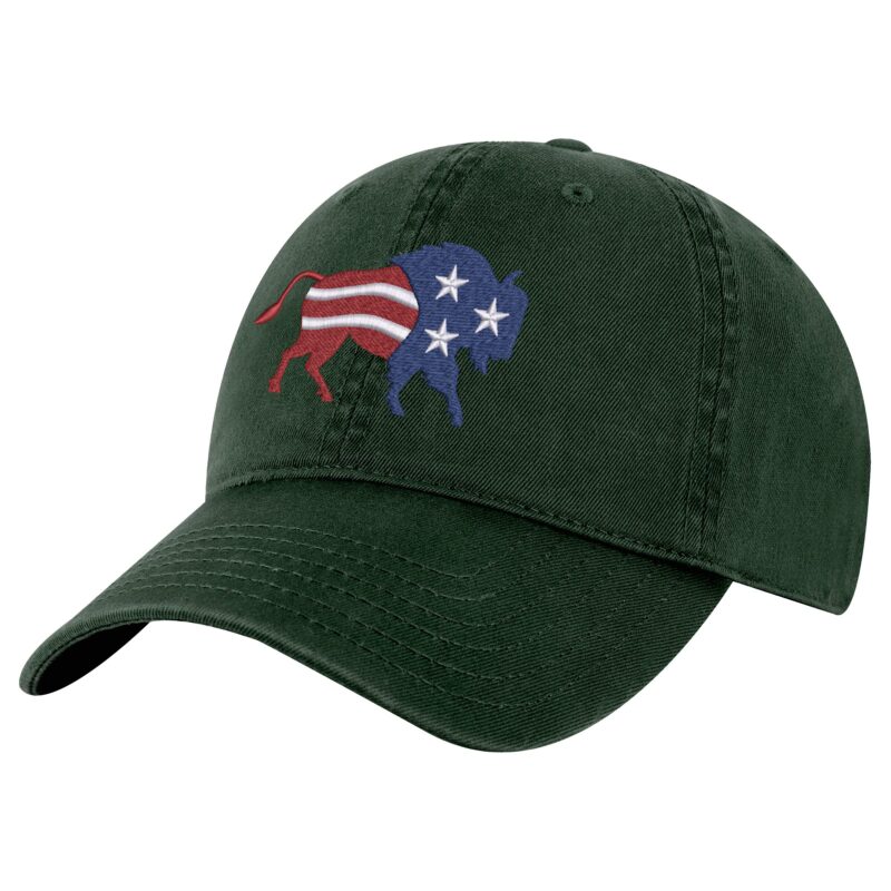 Bison American Flag Baseball Cap - Embroidered Buffalo Design in Patriotic Colors - Adjustable Outdoor Hat