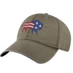 Bison American Flag Hat with embroidered red white and blue buffalo on dad cap