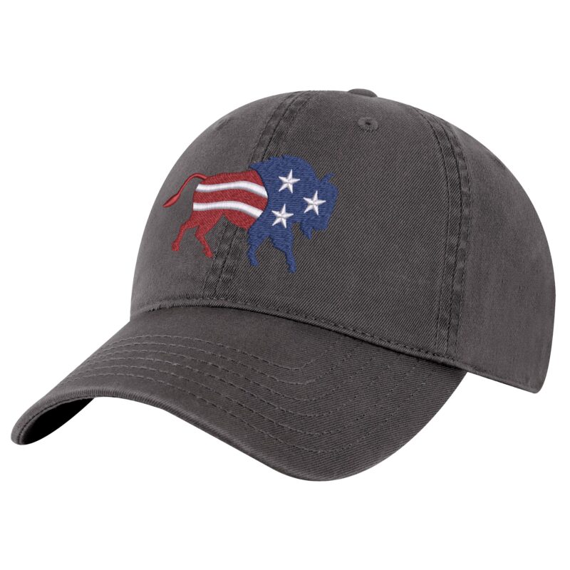 Bison American Flag Baseball Cap - Embroidered Buffalo Design in Patriotic Colors - Adjustable Outdoor Hat