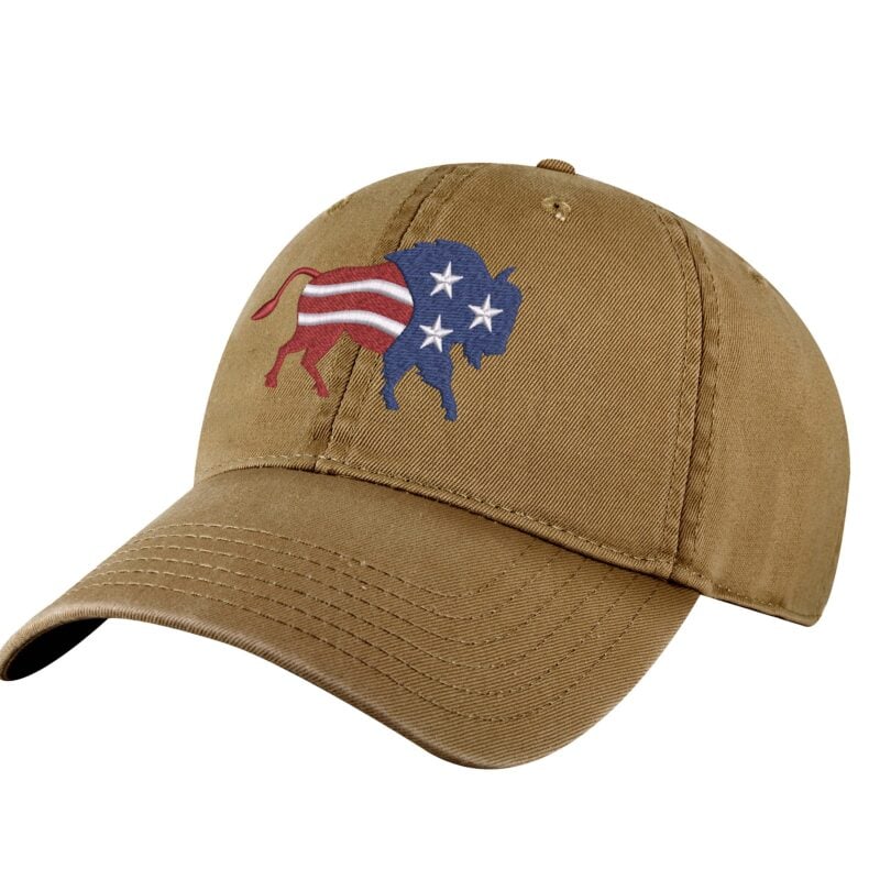 Bison American Flag Baseball Cap - Embroidered Buffalo Design in Patriotic Colors - Adjustable Outdoor Hat