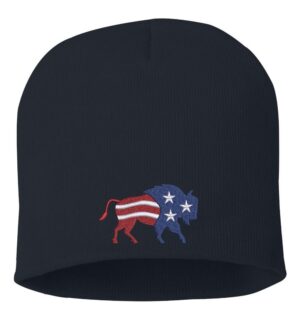 Patriotic bison beanie – embroidered buffalo American flag winter hat