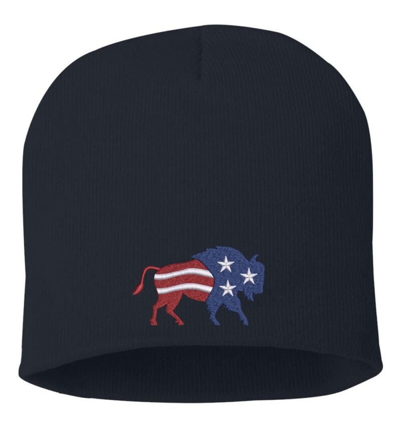 Patriotic bison beanie – embroidered buffalo American flag winter hat
