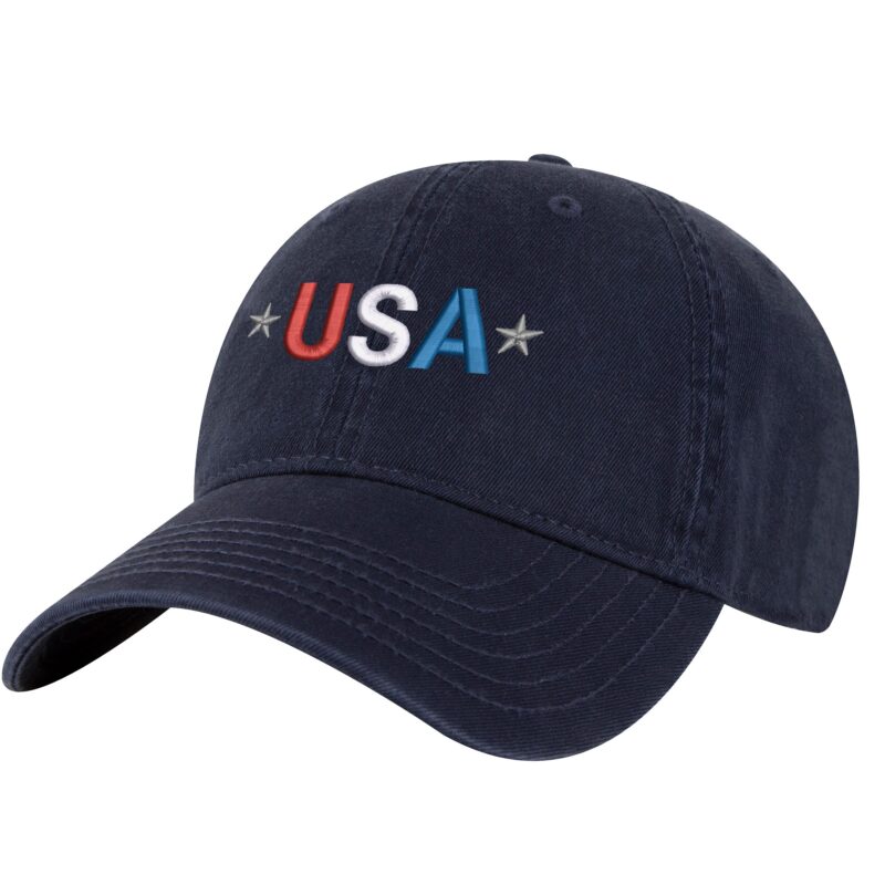 115A-NVY-Navy_USA_United_States_of_America_With_Stars_Baseball_Hat USA Baseball Cap with embroidered American flag letters on patriotic dad hat