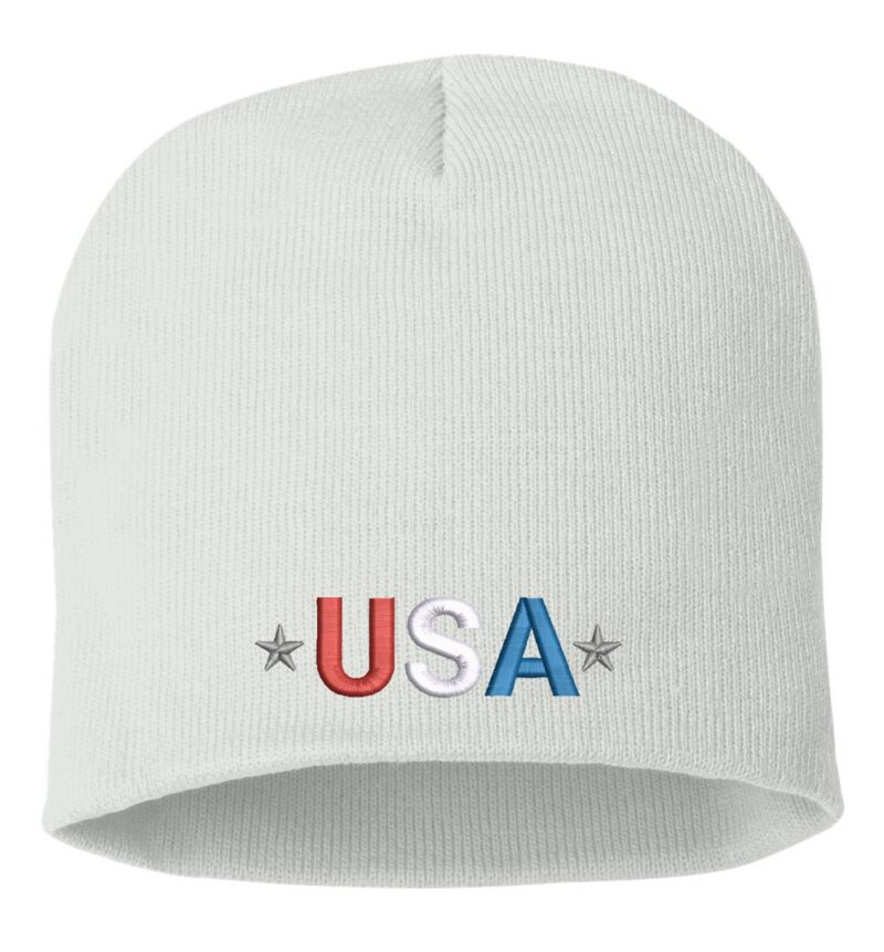 Embroidered USA Patriotic Cuffed Beanie - Black