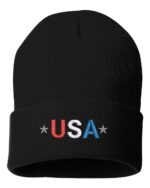 Embroidered USA Patriotic Cuffed Beanie - Black