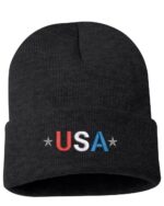 Embroidered USA Patriotic Cuffed Beanie - Black