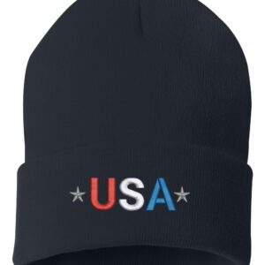Embroidered USA Patriotic Cuffed Beanie - Black
