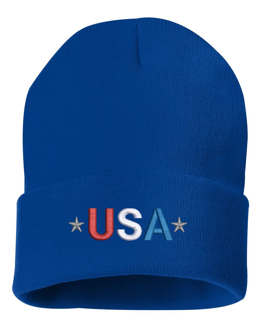 Embroidered USA Patriotic Cuffed Beanie - Black