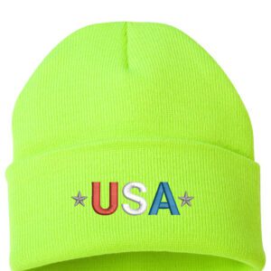 Embroidered USA Patriotic Cuffed Beanie - Black