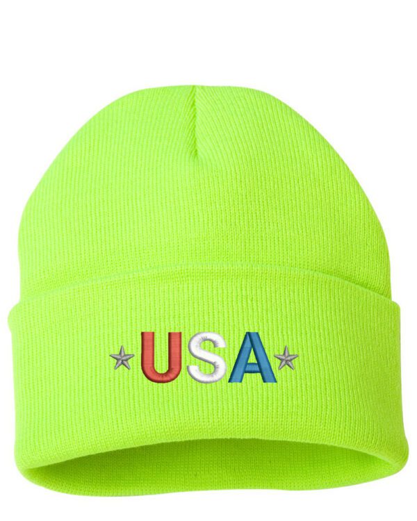 Embroidered USA Patriotic Cuffed Beanie - Black