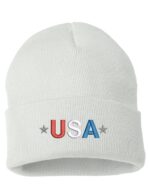 Embroidered USA Patriotic Cuffed Beanie - Black