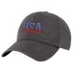 Embroidered USA cap with red white and blue American flag pattern in letters
