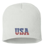 USA beanie hat – embroidered American flag winter knit – patriotic beanie