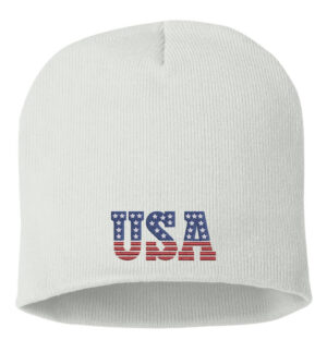 USA beanie hat – embroidered American flag winter knit – patriotic beanie