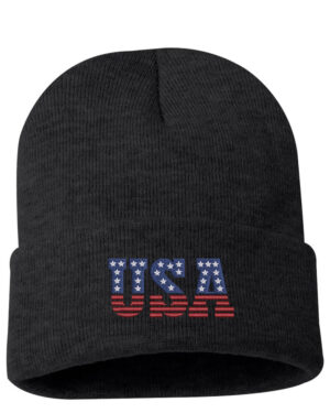 USA cuffed beanie – embroidered American hat – patriotic winter knit cap