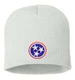 White beanie featuring the Tennessee Tri-Star State Flag embroidered logo, showcasing state pride with a clean, classic design.