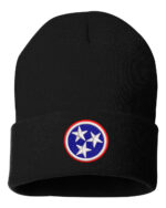 Black cuffed beanie with Tennessee Tri-Star State Flag embroidery on the front, showcasing state pride.