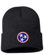 Tennessee cuffed beanie with embroidered tri-star flag design - Volunteer State patriotic winter hat with adjustable cuff