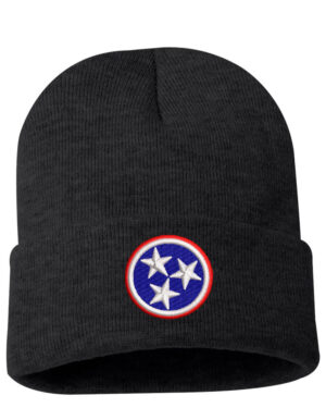 Tennessee cuffed beanie with embroidered tri-star flag design - Volunteer State patriotic winter hat with adjustable cuff